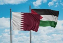 Qatar Bersama Gaza Bendera Negara Qatar dan Palestina
